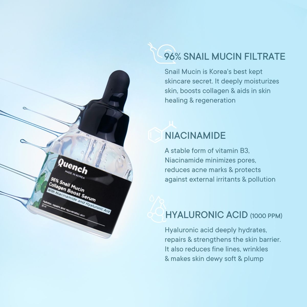 Quench Botanics 96% Snail Mucin Collagen Boost Serum