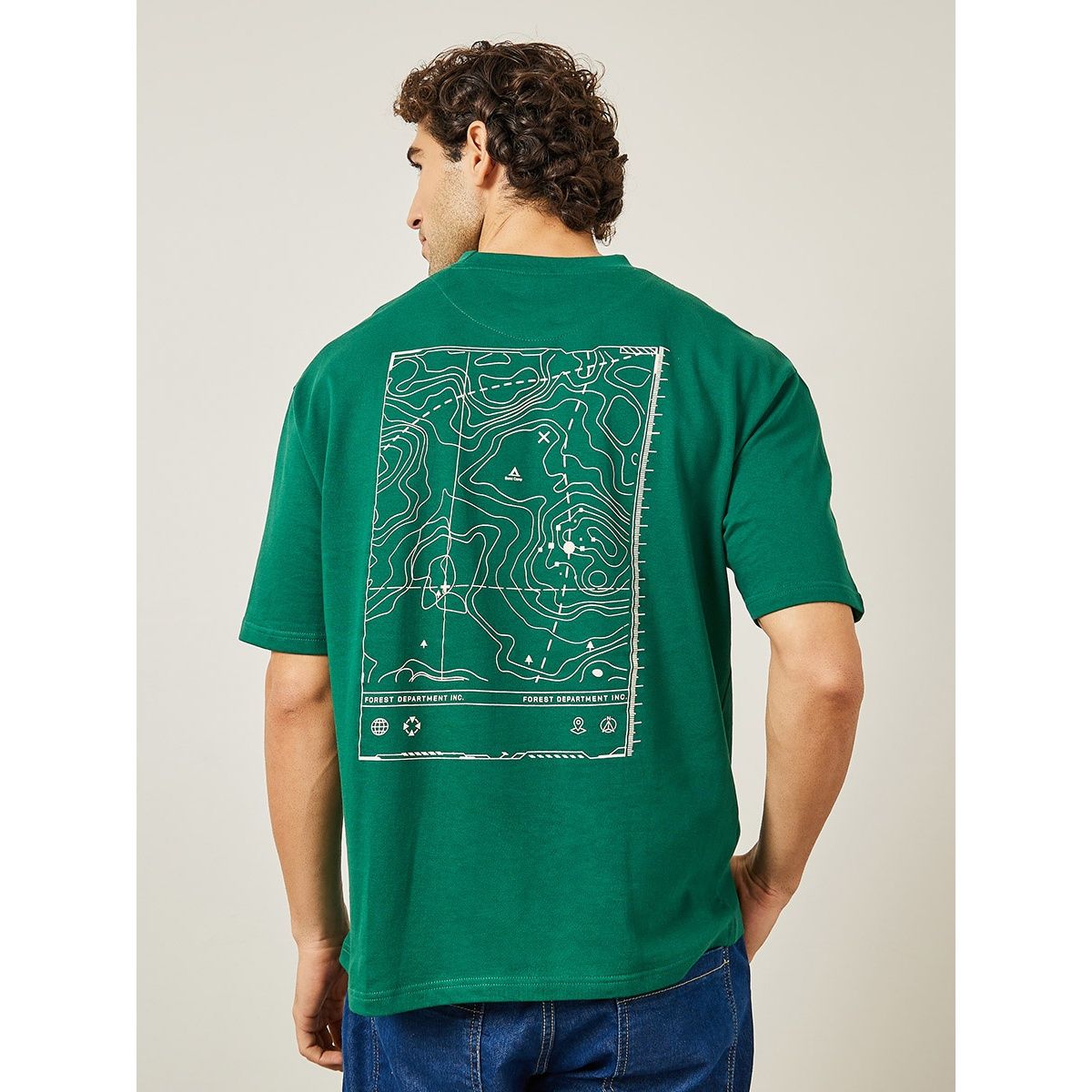 Styli Men's Oversized T-shirt with Premium Terry Fabric and HD Back Print | Green - L