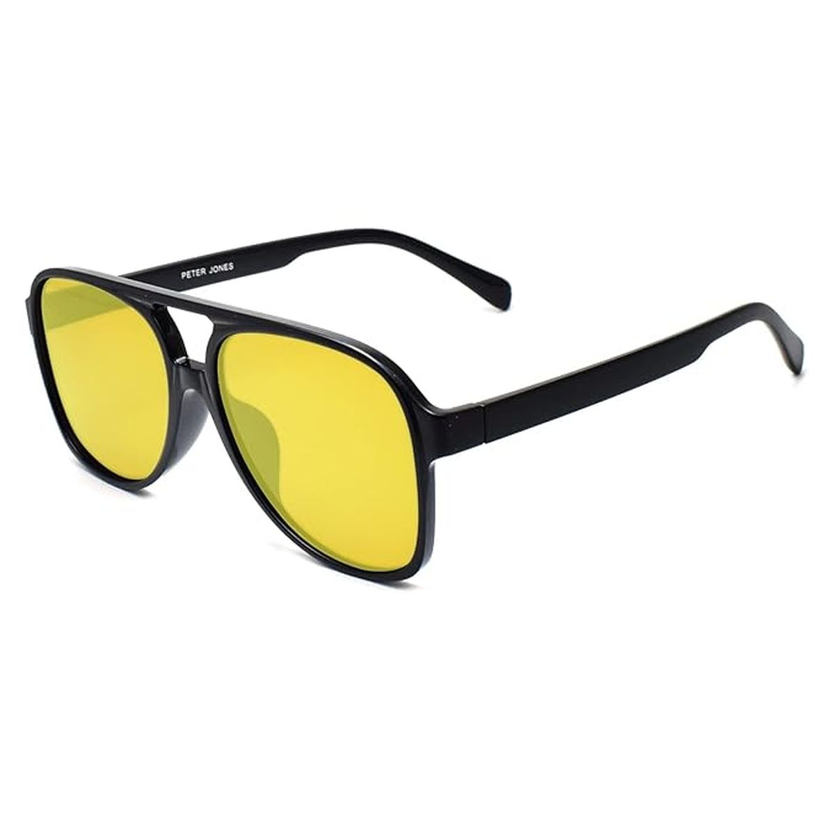 Peter Jones Unisex Solid Polycarbonate Aviator Sunglasses | Black - L