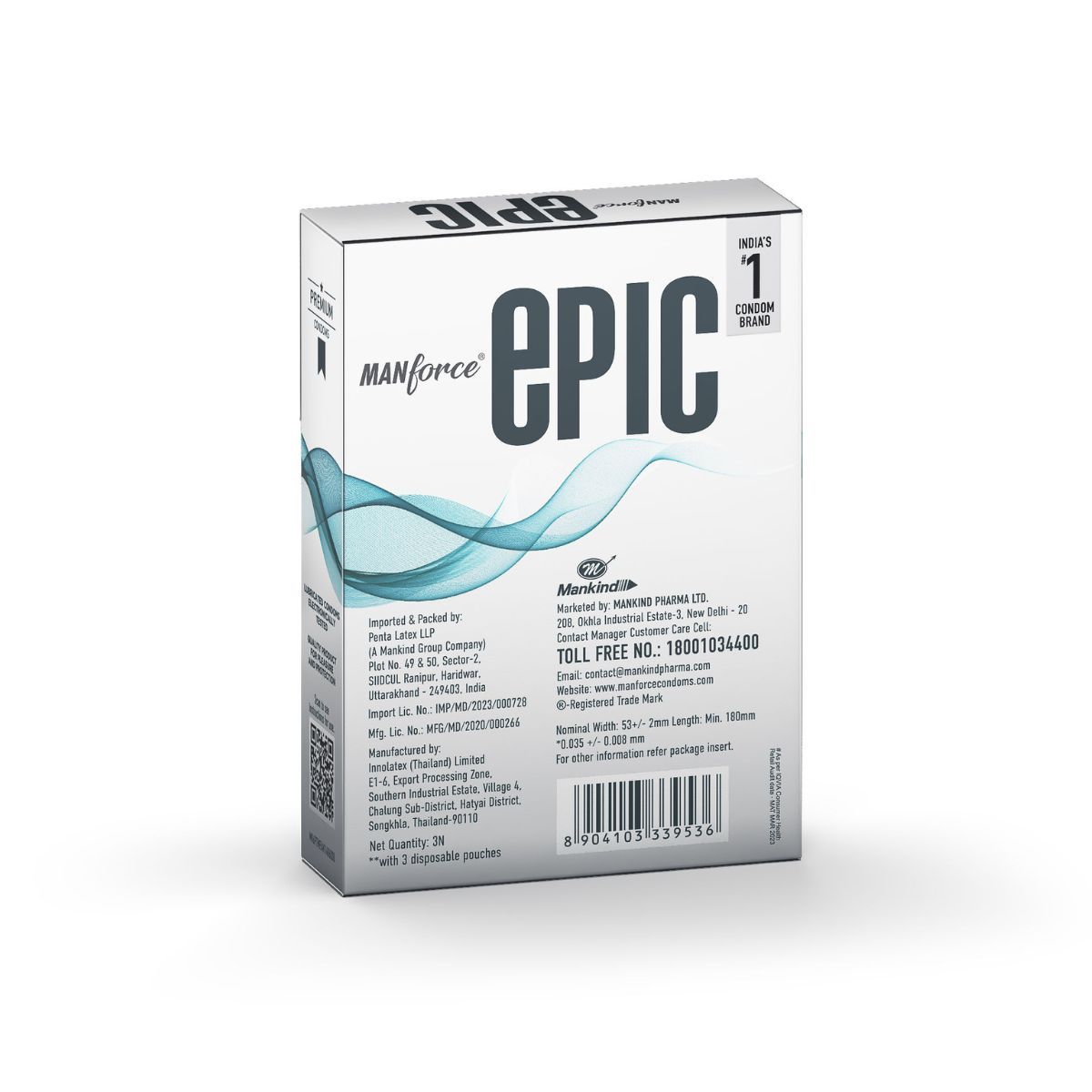 Manforce Epic Thinx Ultra Thin Condoms(3pc) & Manforce Epic Lube - Aloe-Vera & Litchi(60ml) Combo