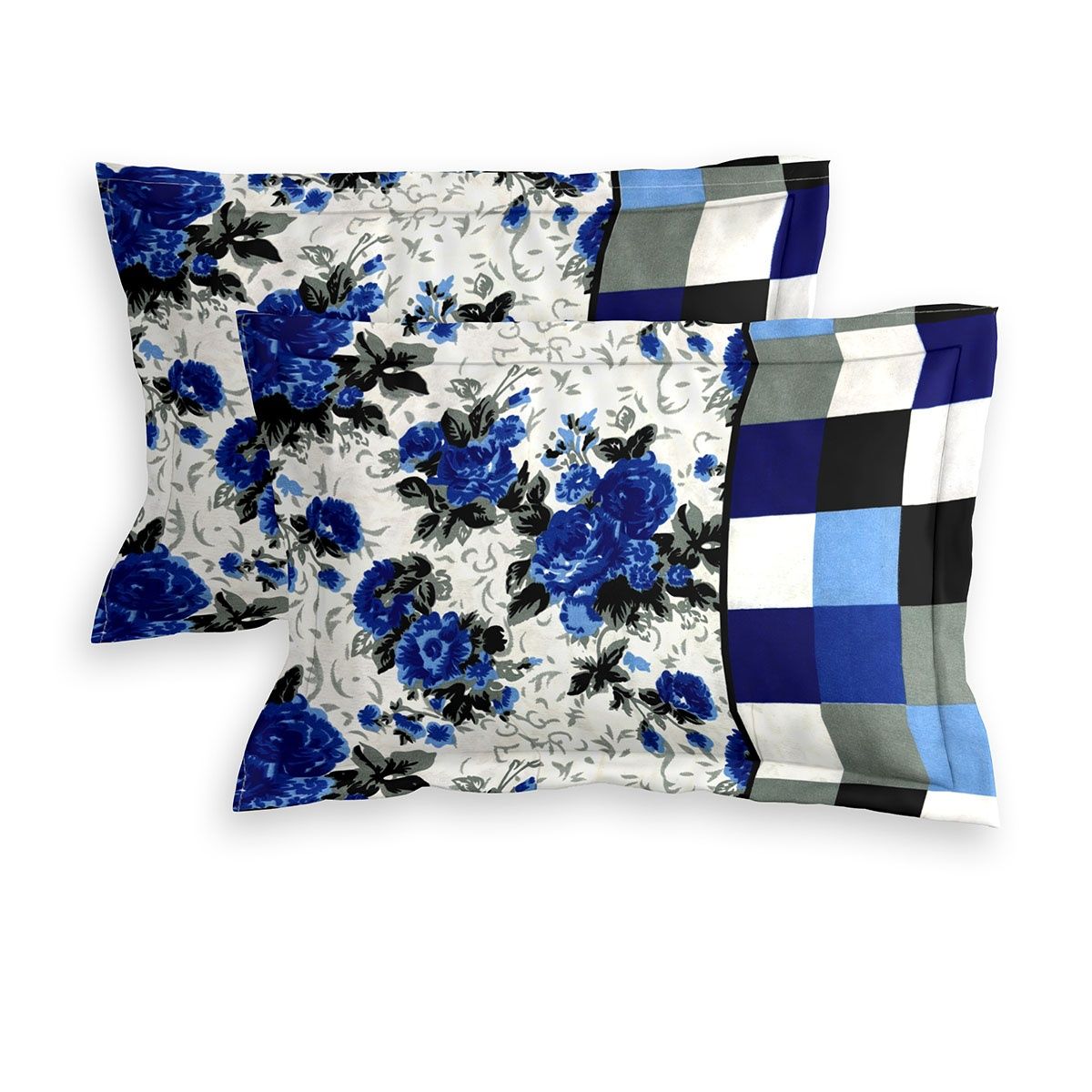 Romee Floral Printed Cotton Bedsheets Double Bed Size Queen | White and Blue