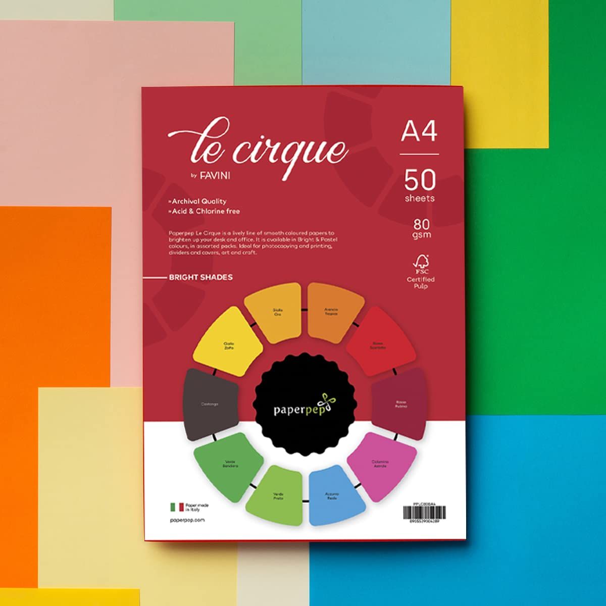 Paperpep Le Cirque 80Gsm A4 Bright Shades Assorted Pack Of 50 Sheets