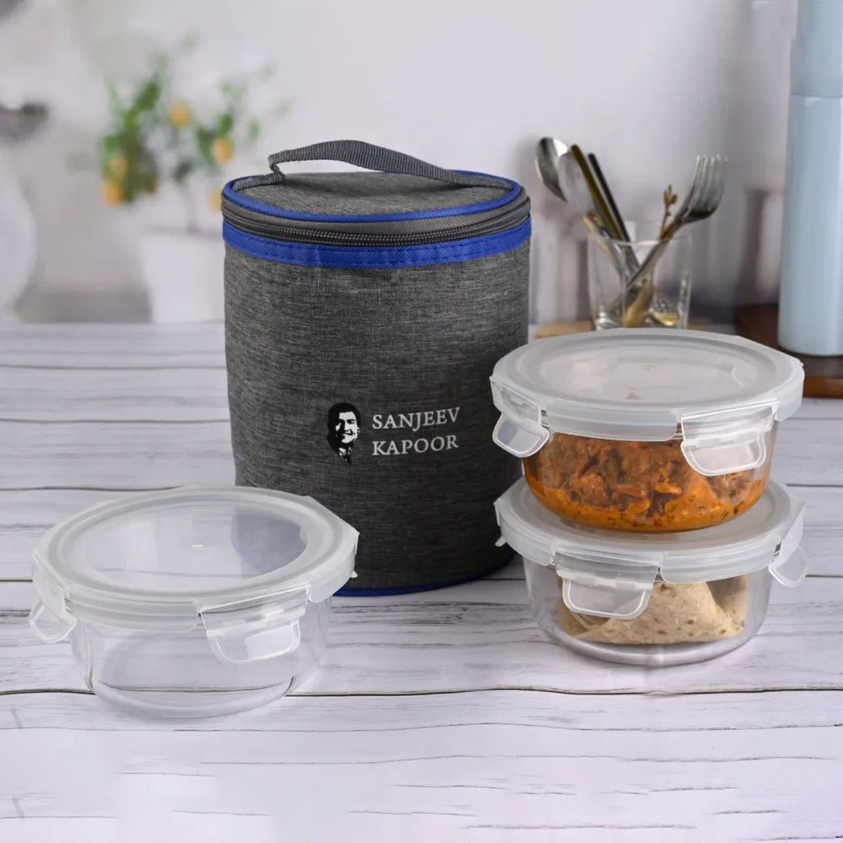 Sanjeev Kapoor Boston Round Lunch Box 3 x 400 Ml - Set Of 3 Pcs With Bag - Assorted