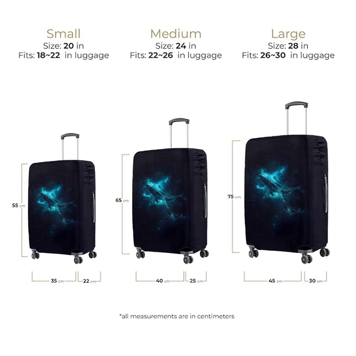 Cortina Elastic Whale Printed Luggage Cover | Blue & Black - M