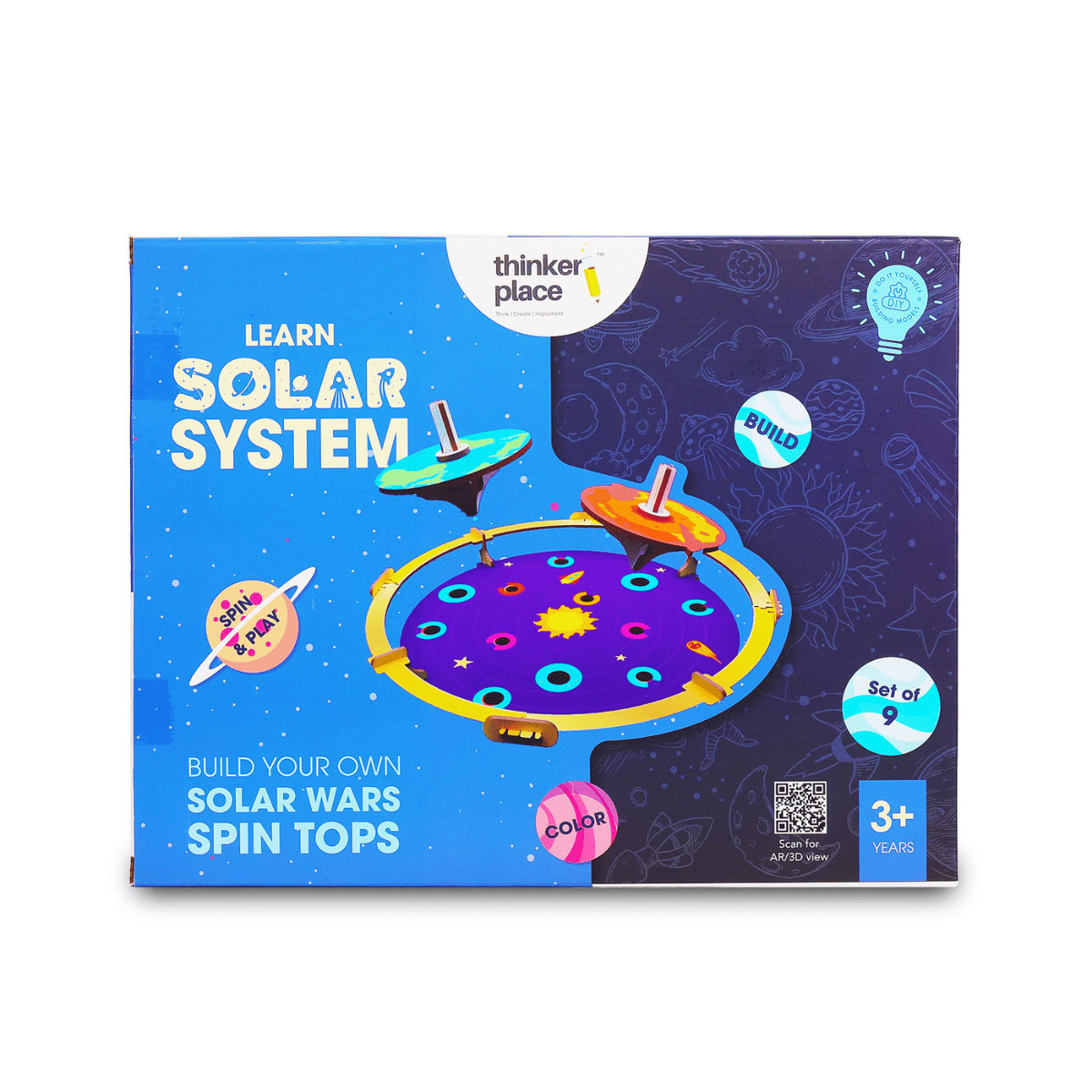 ThinkerPlace DIY Solar Wars Spin Tops | Build, Color & Play with Solar System Spin Tops (Age 3+)