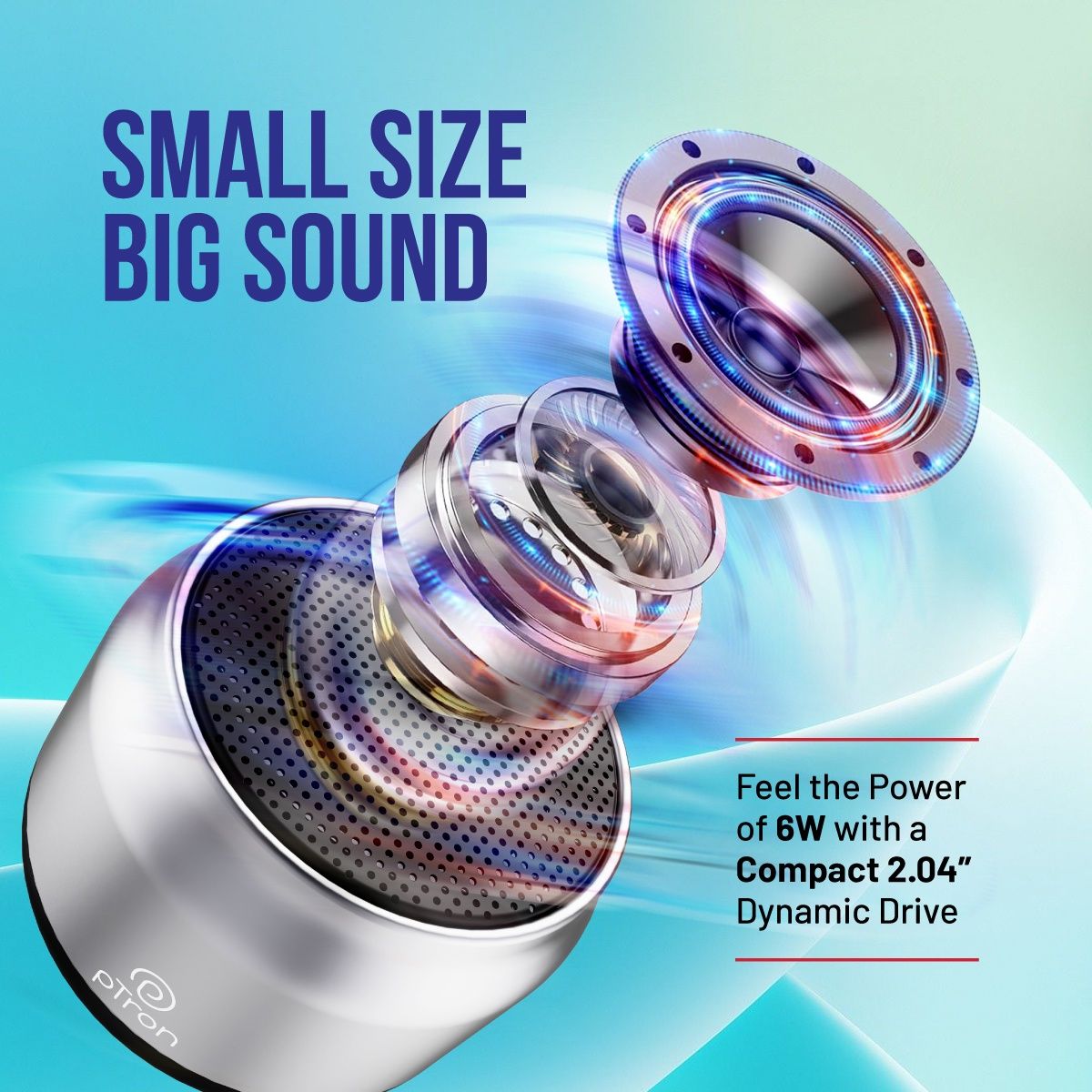 pTron Funk Mini 6W Bluetooth Speaker With 8hrs Playtime| Pristine Sound - Silver
