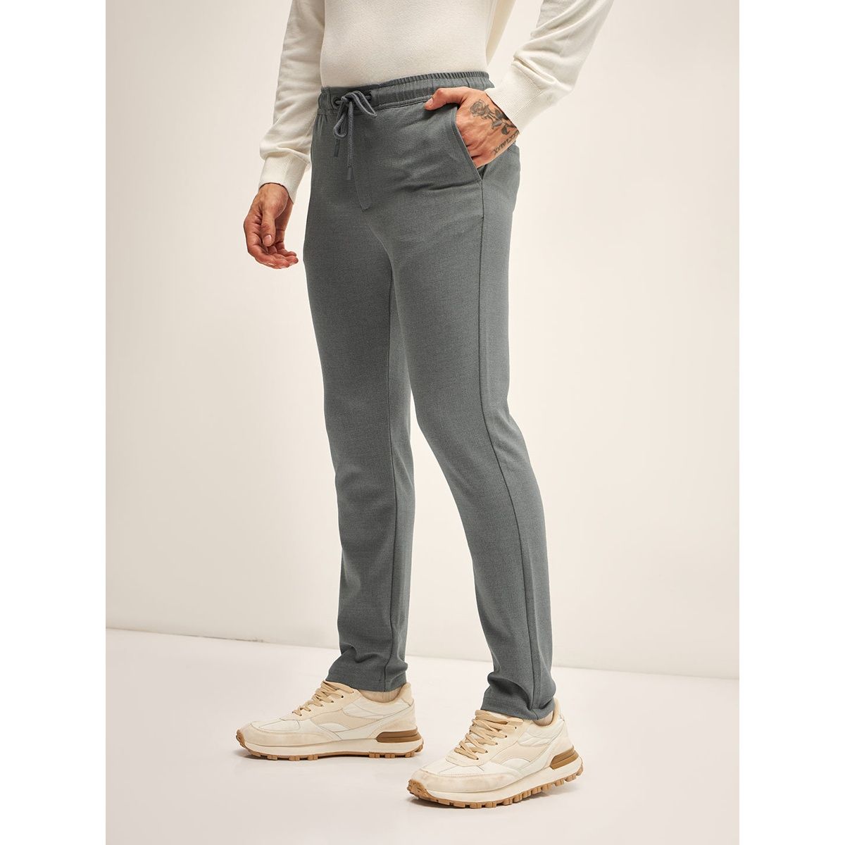 The Bear House Men 4 Way Stretch Solid Formal Trouser - Fueng | Grey | 38