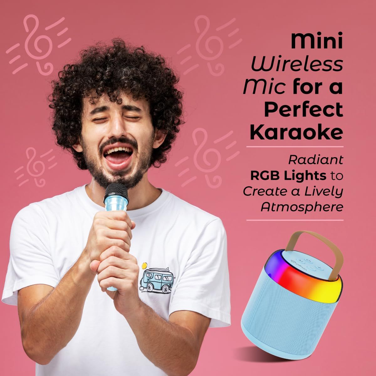 pTron Fusion Bliss 16W Bluetooth Speaker | Wireless Karaoke Mic | RGB Lights | 6Hrs Playtime - Blue