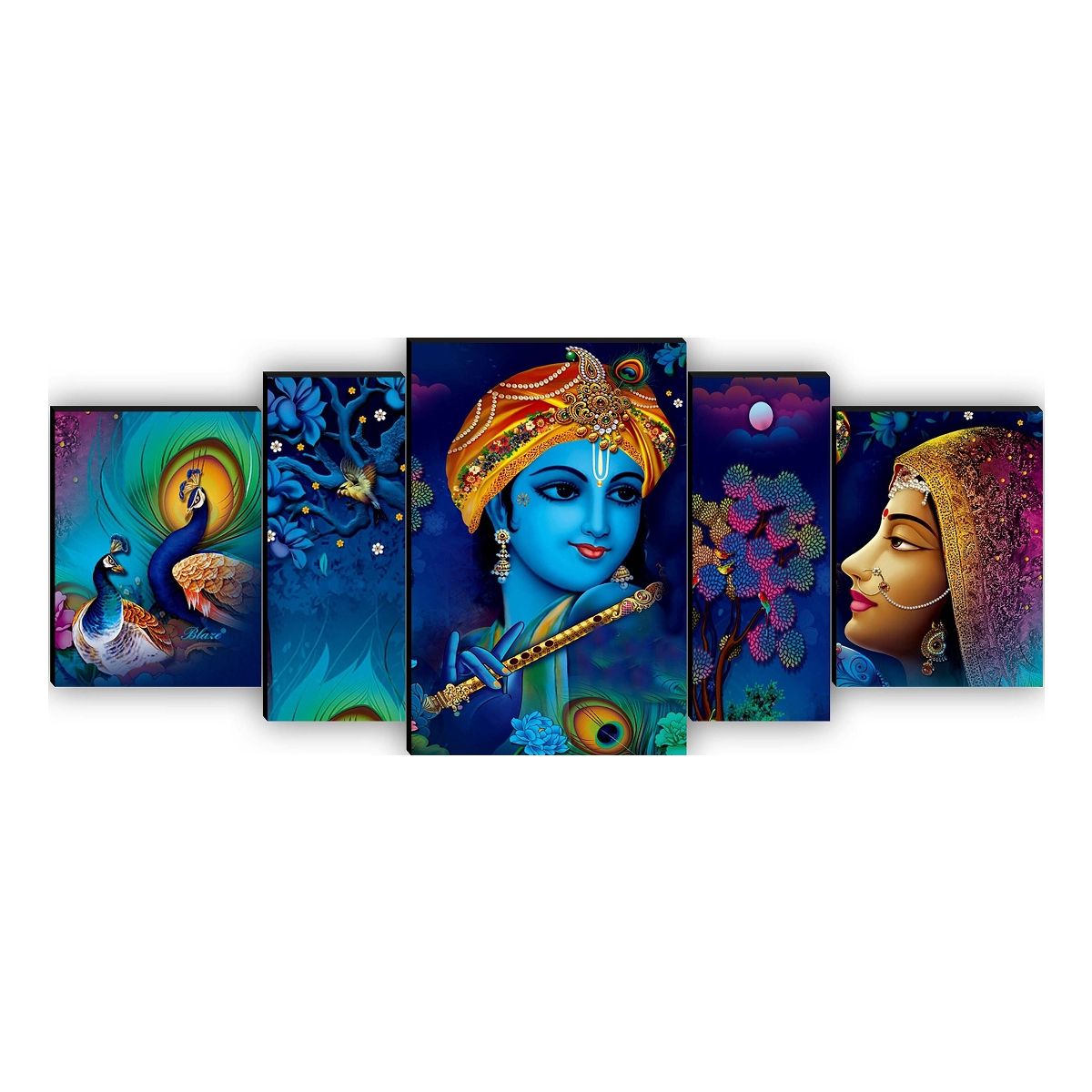 Saf Radha Krishna Large Set Of 5 Digital Reprint 18 Inch X 42 Inch Painting Without Frame,Pack Of 5