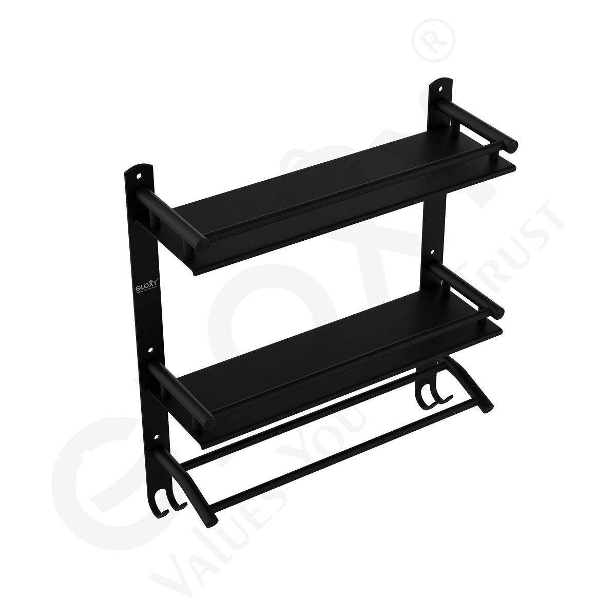 Gloxy Black Stainless Steel 2 Layer Shelf with Towel Rod for Shelf or Bathroom 15 x 5 x 18 inch