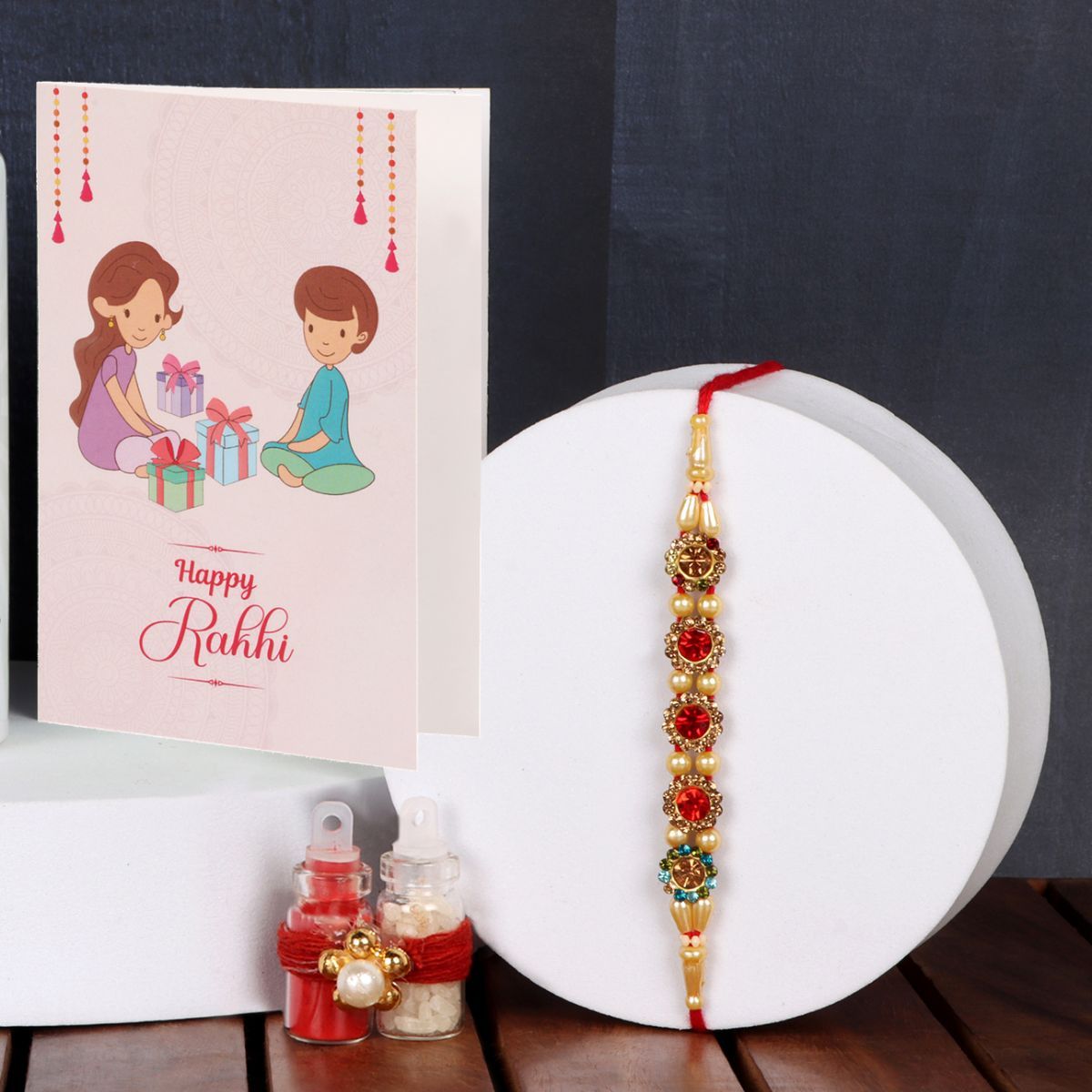 Quace Rakhi Greeting Card Roli Chawal Combo