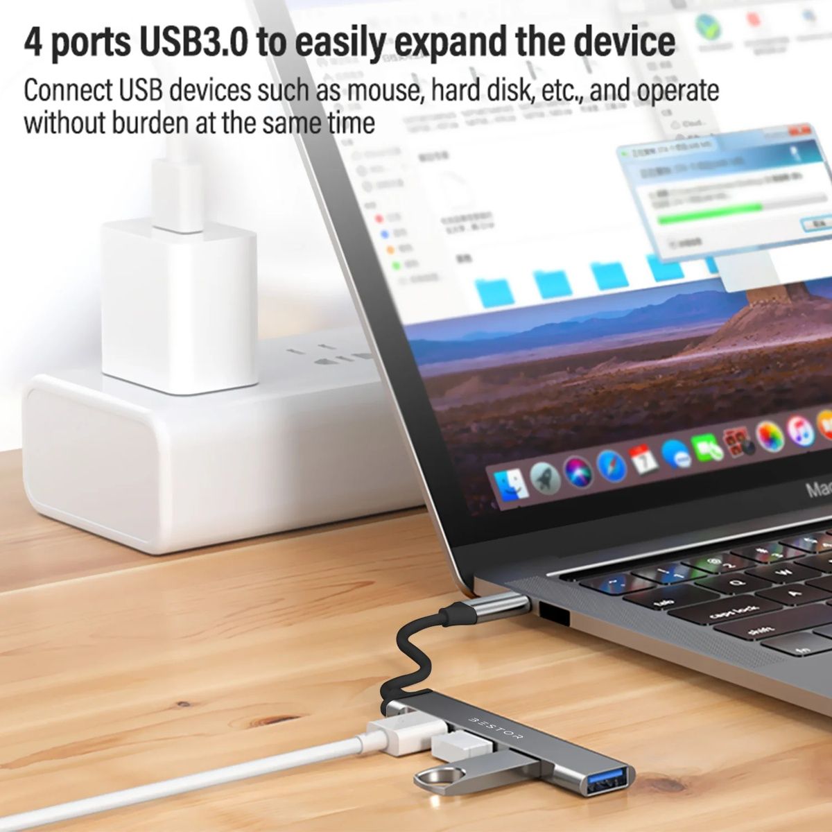 Bestor 4-in-1 USB-C Hub for MacBook Pro-Air with Fast Data Transfer