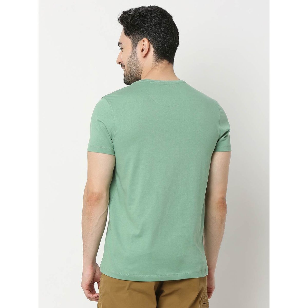 Underjeans by Spykar Men Pure Cotton T-shirt | Sage Green - S