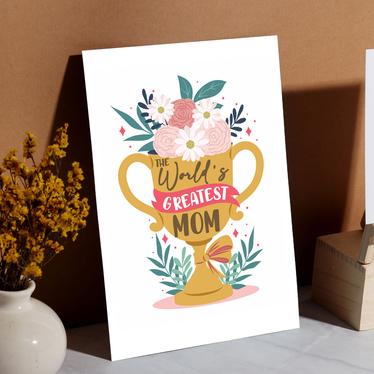 Ugaoo Philodendron Birkin With Ivory Self Watering Pot (1pc) & Happy Mail World'S Greatest Mom Trophy Card (1pc) Combo