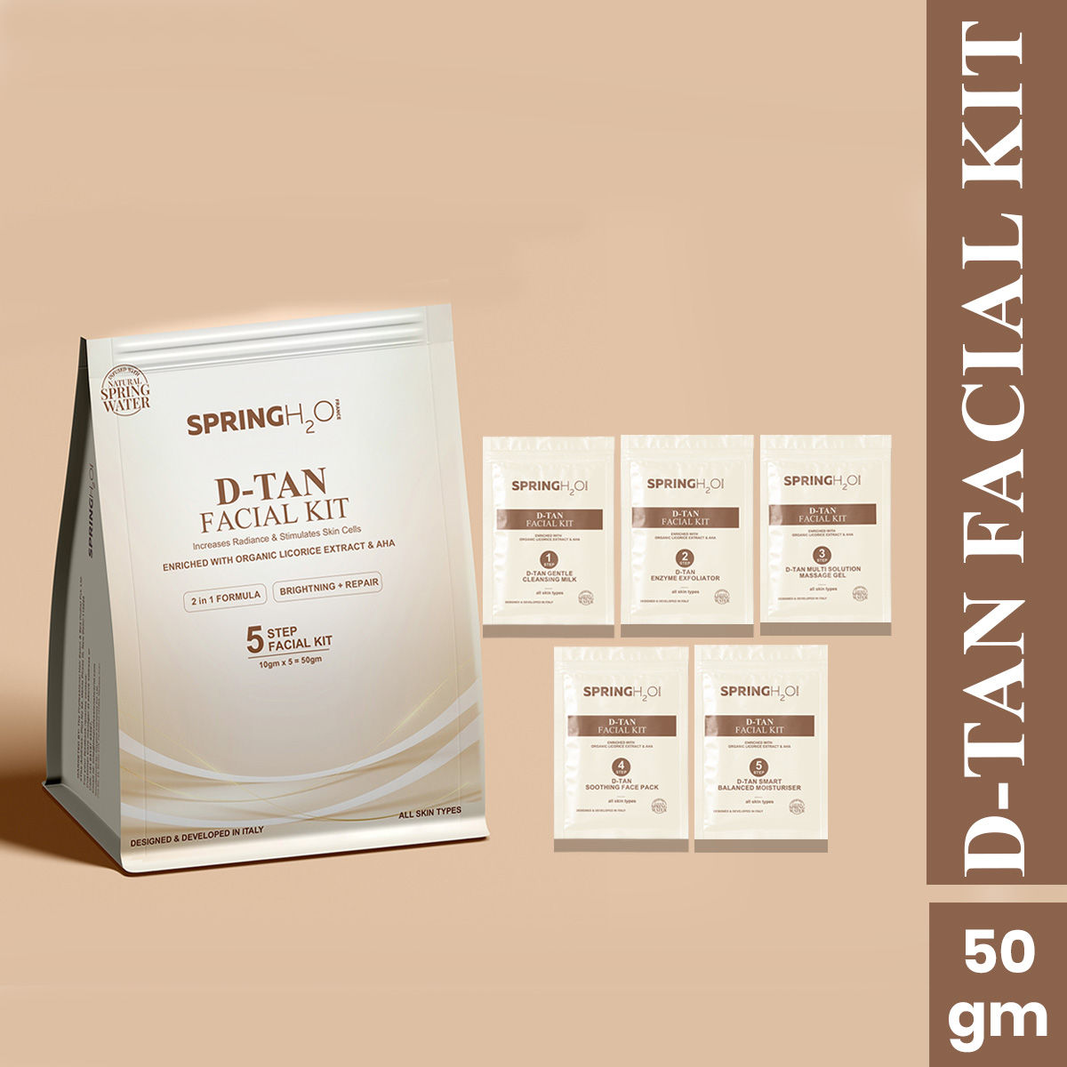 Spring H2O D-Tan Facial Kit With Instant Glow And Remove Tan & Dull Skin