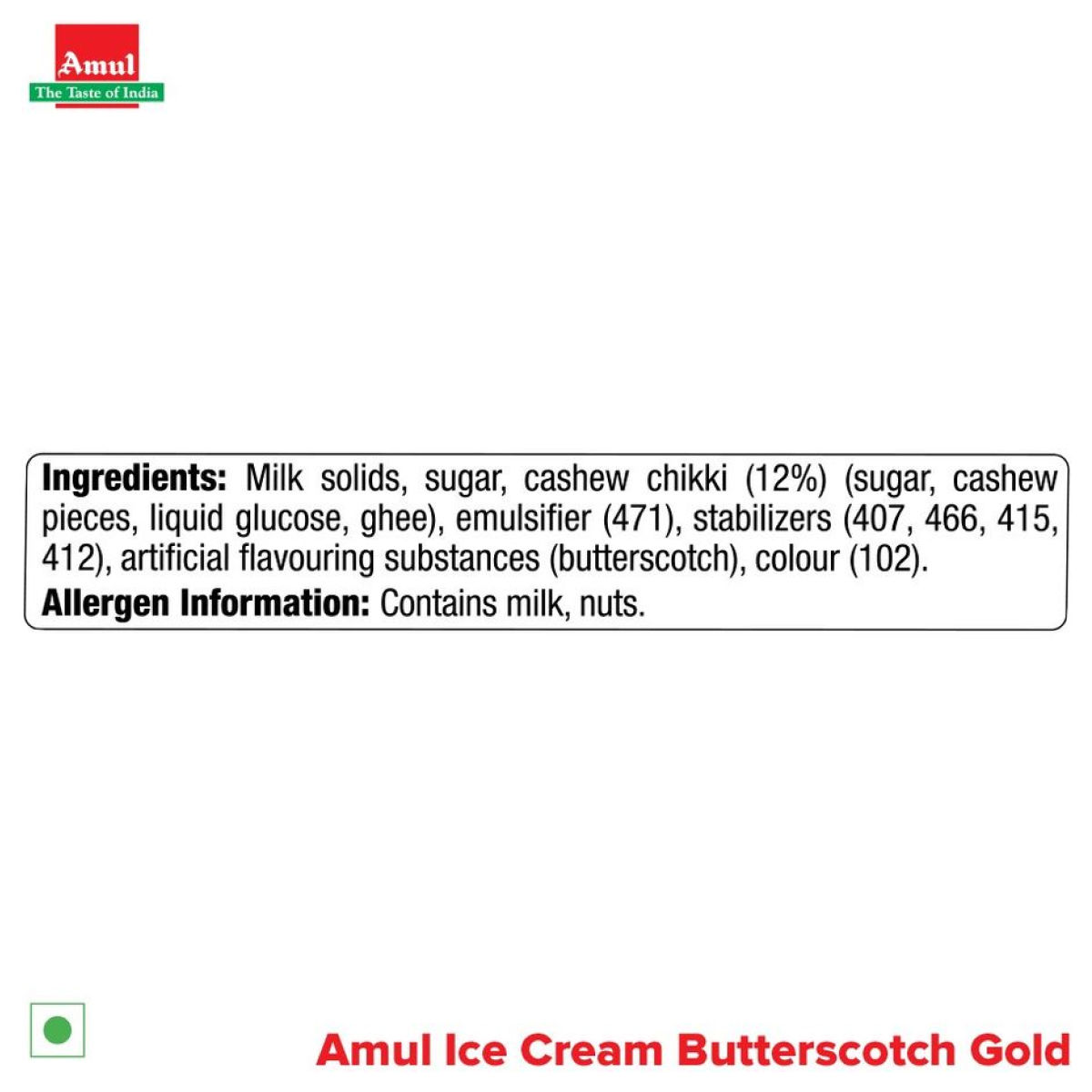 Amul Gold Butterscotch Ice Cream Tub 1 l Combo