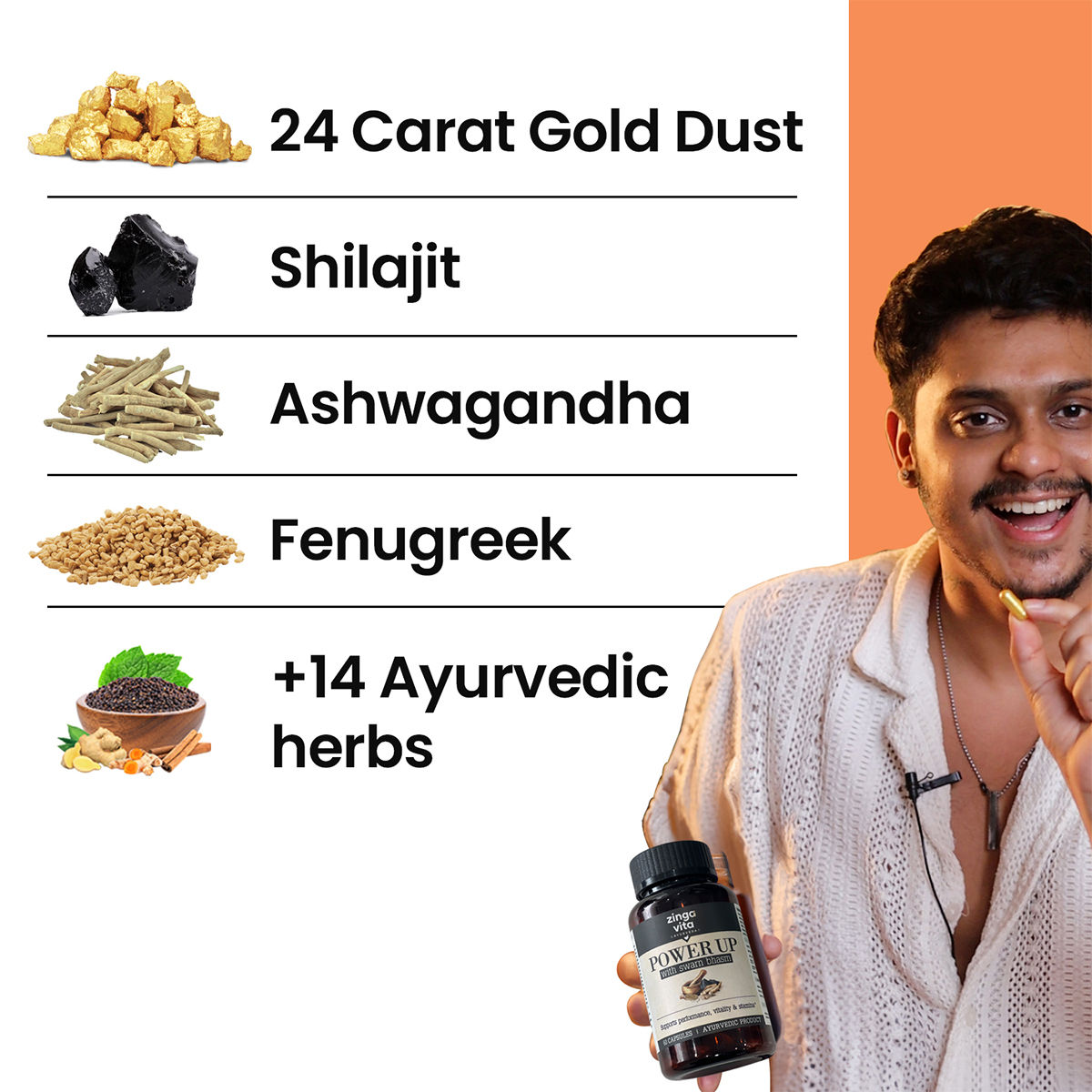 Zingavita Ashwagandha + Shilajit Gold Power Up | Testosterone Booster for Men