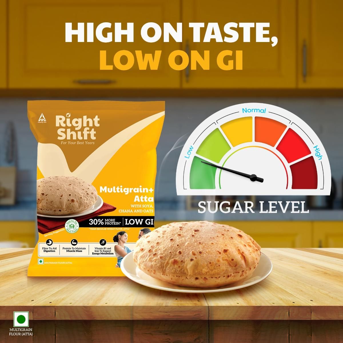 Right Shift by ITC Multigrain Atta with 30% More Protein | Goodness of Soya, Chana and Oats