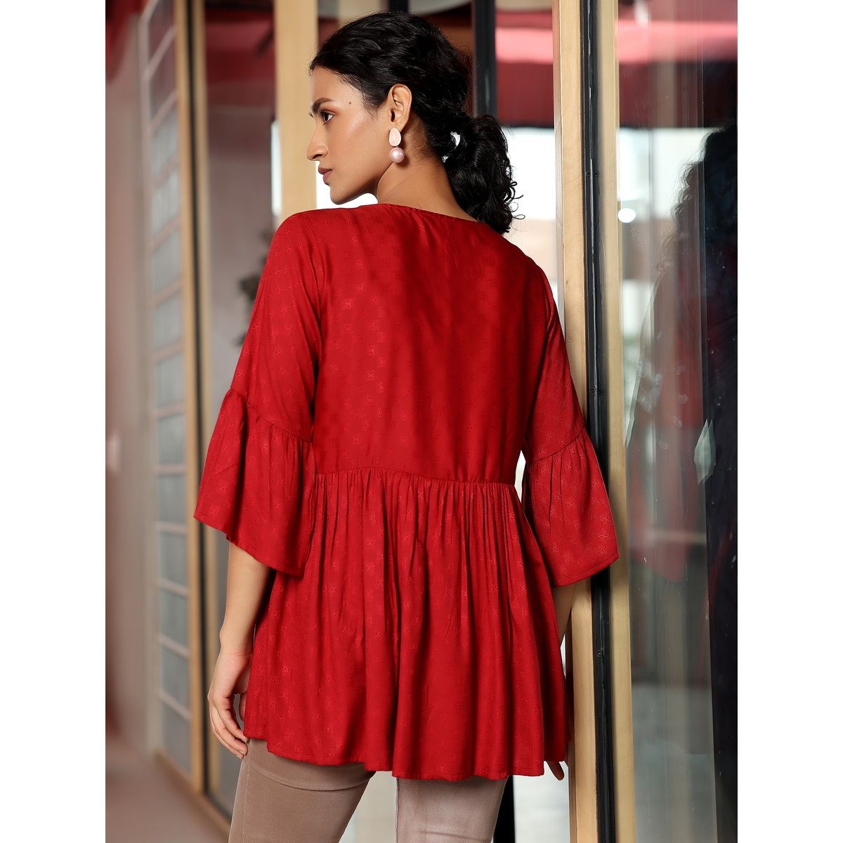 Libas Red Viscose Rayon Woven Design a | Line Kurti | Red | S