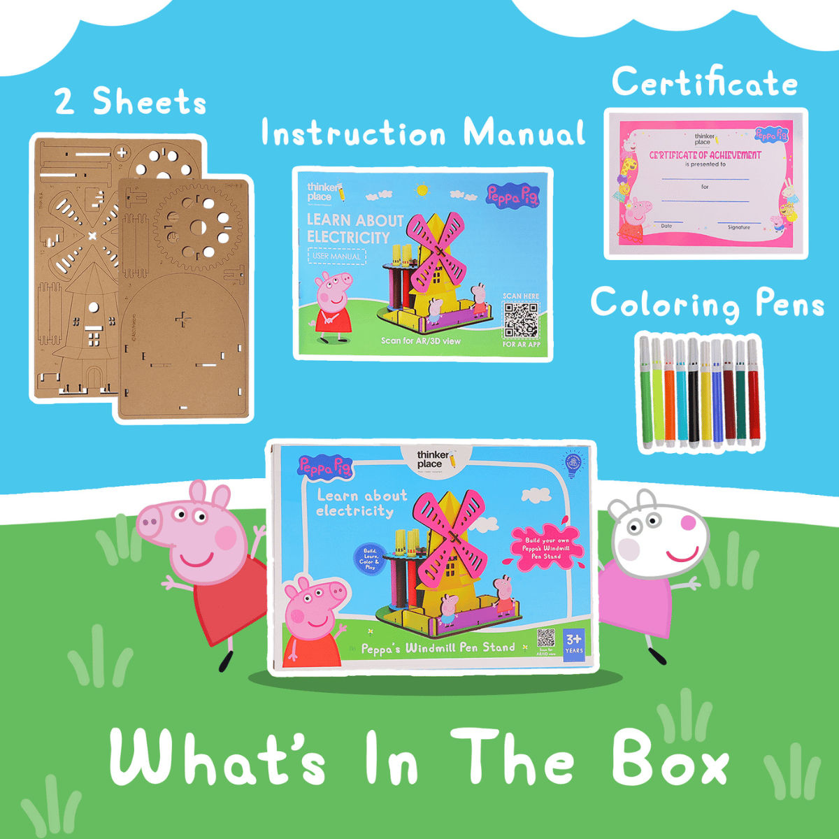 ThinkerPlace Peppa Pig DIY Windmill Pen Stand | Rotating Pen Stand & Learn Electricity (Age 3+)