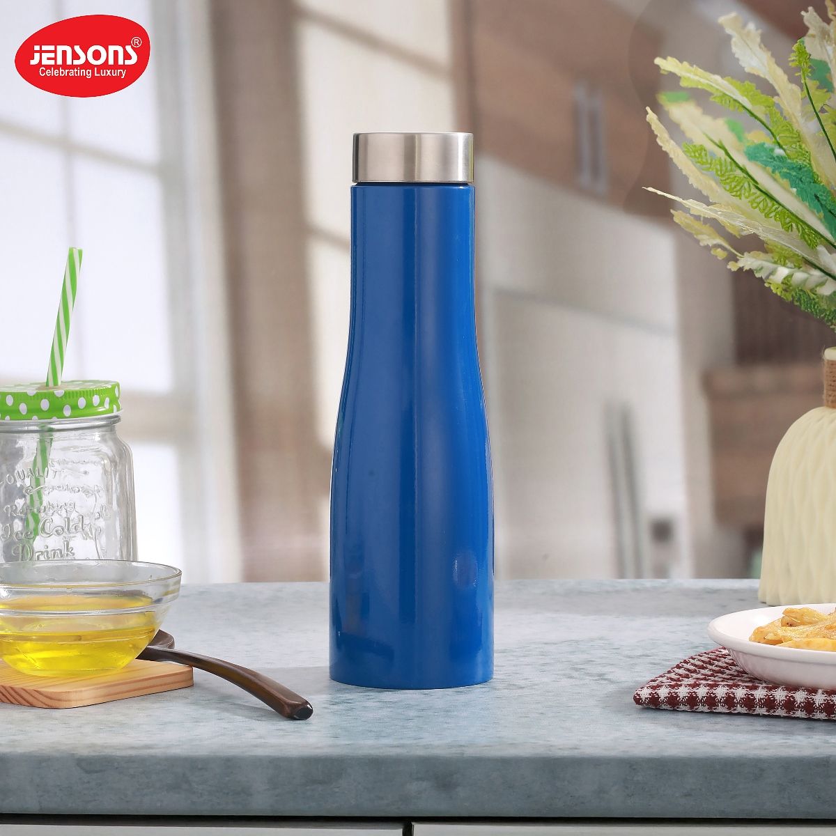 Jensons Stainless Steel Single Wall Flora 1 Bottle Liter | Blue - 1 L