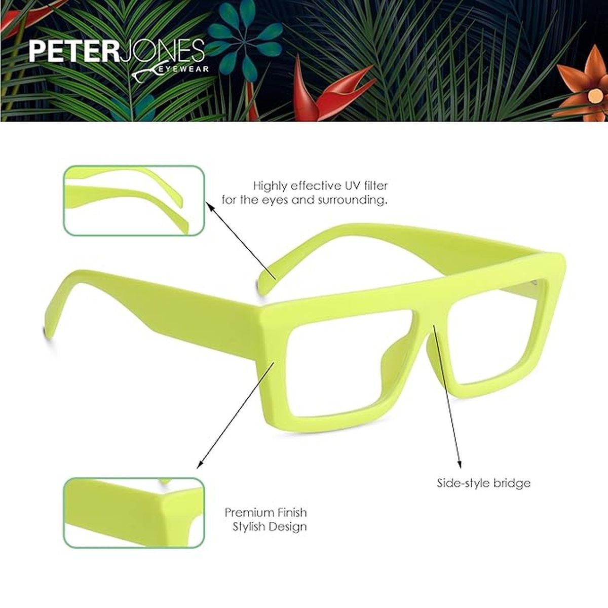 Peter Jones Unisex Solid Polycarbonate Computer Glasses | Neon - L