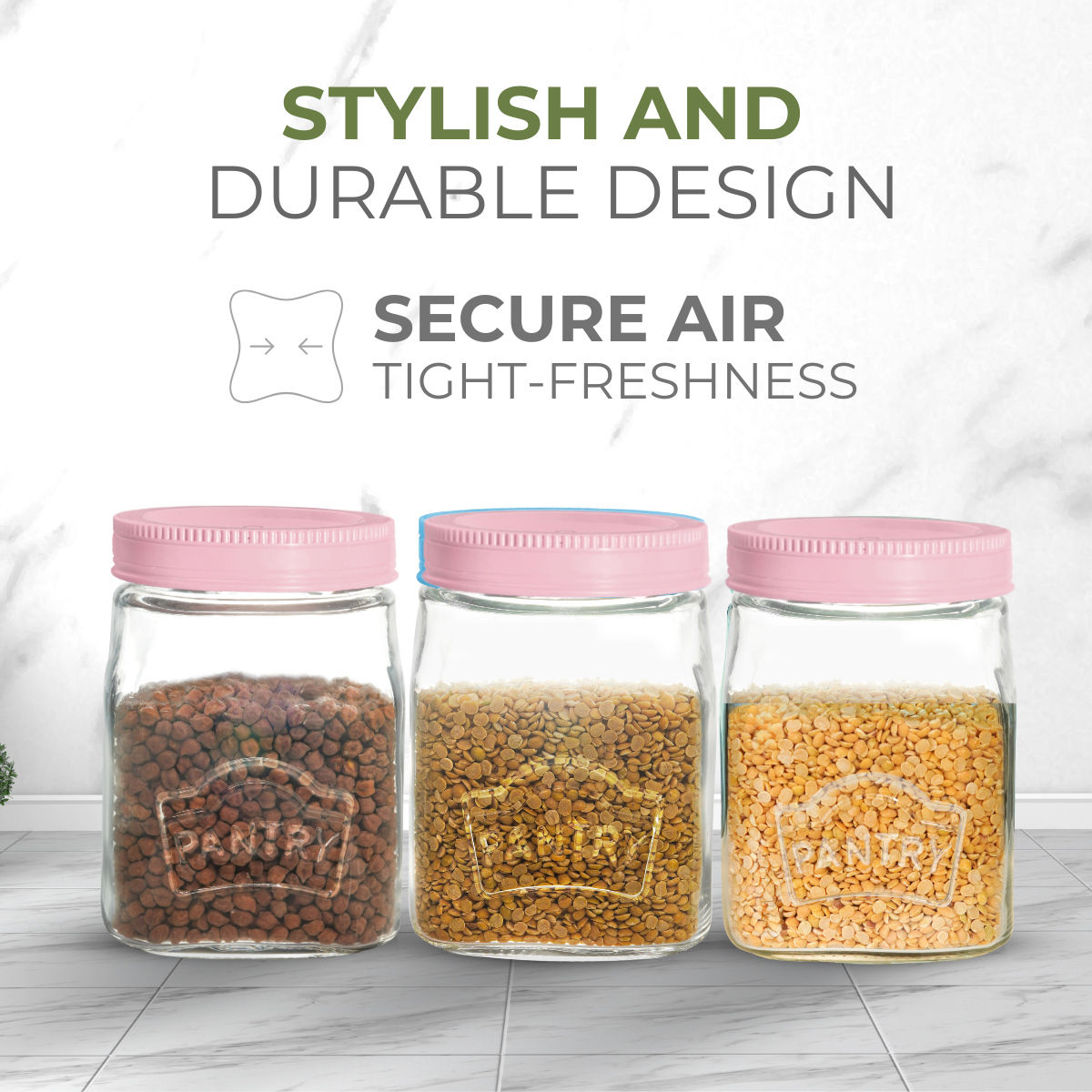 Yera Pantry Storage Jars With Premium Airlitght Lids 1500 ml 1 pcs Jar - With Pink Colored Lids