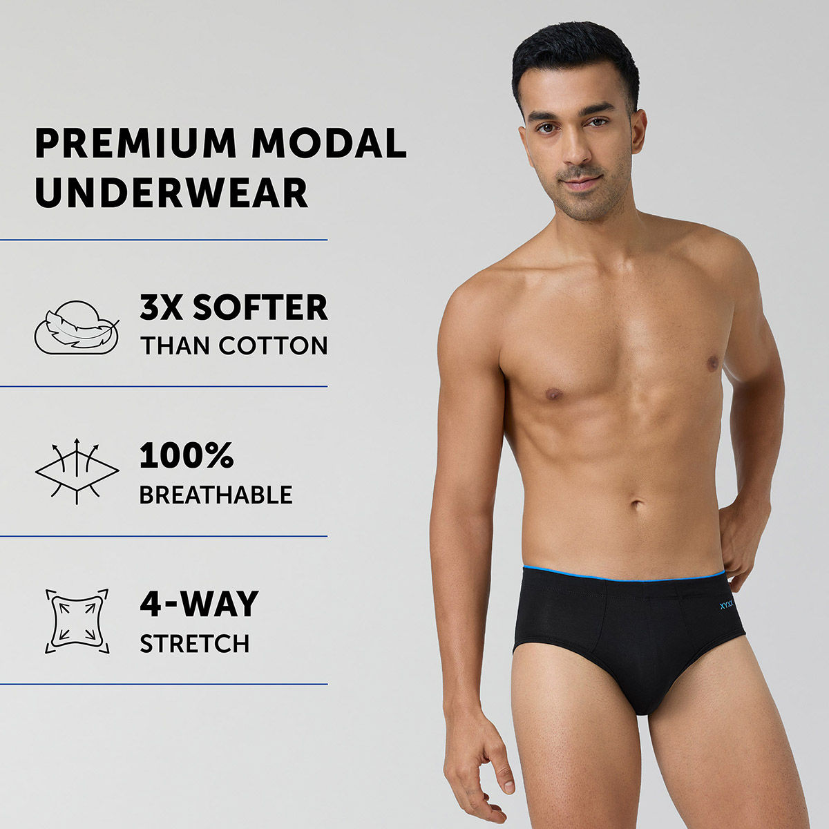 XYXX Uno IntelliSoft Micro Modal Solid Brief | Men's Innerwear | Pack of 2 | Black + Grey- L