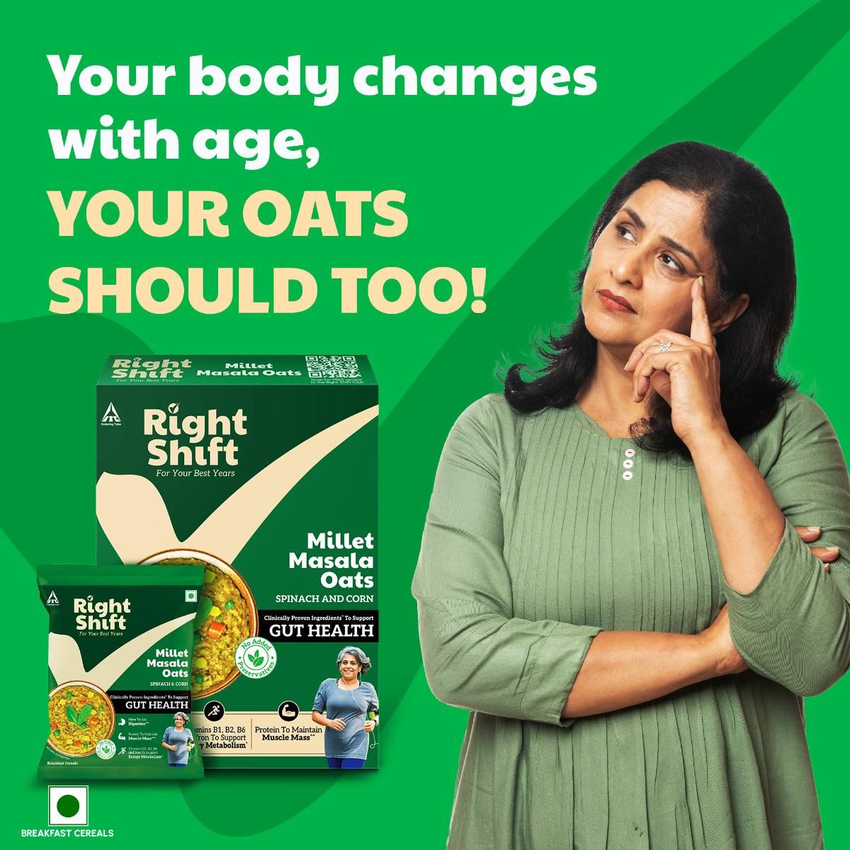 Right Shift Masala Oats, Spinach & Millets | High Protein & Fibre, No preservative