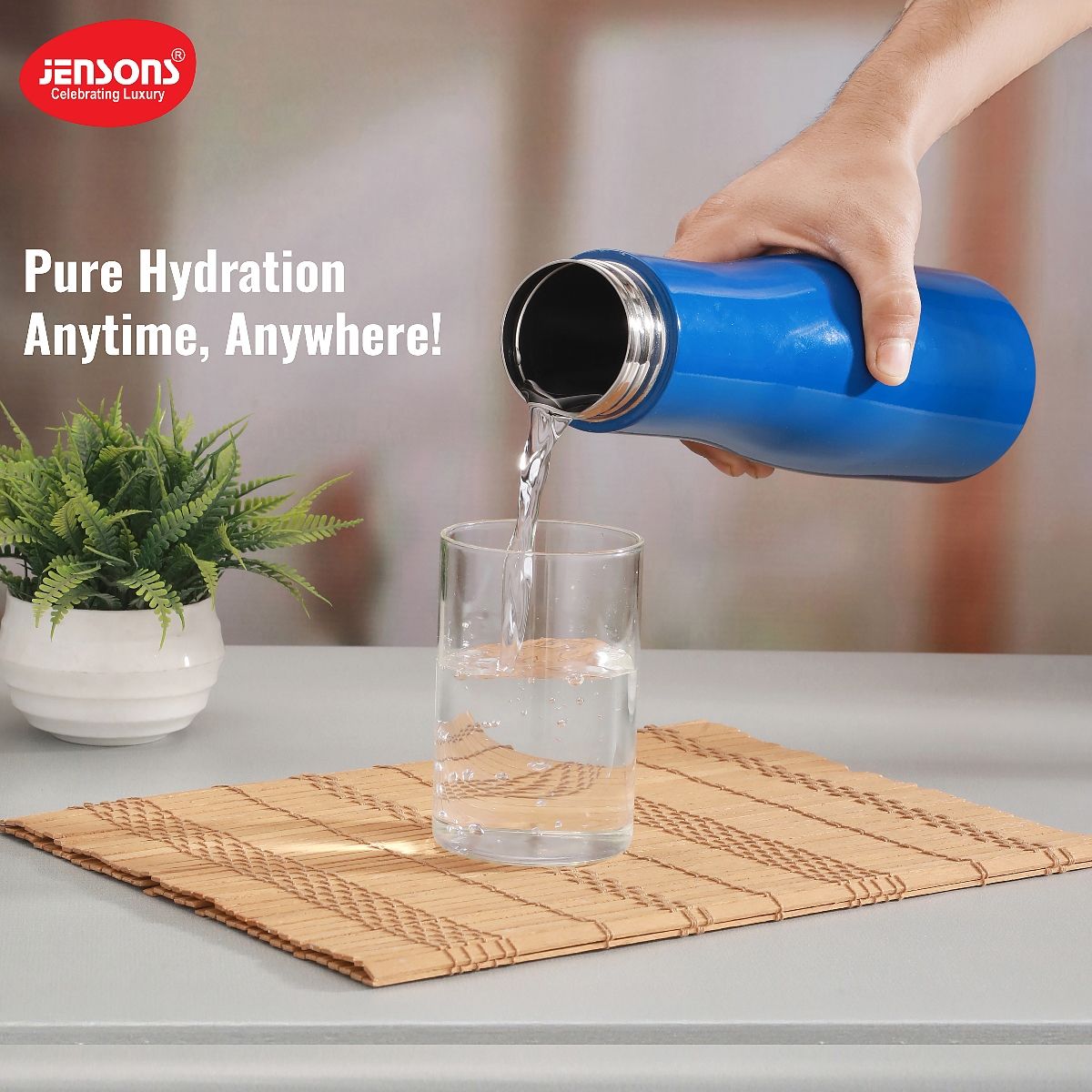Jensons Stainless Steel Single Wall Flora 1 Bottle Liter | Blue - 1 L