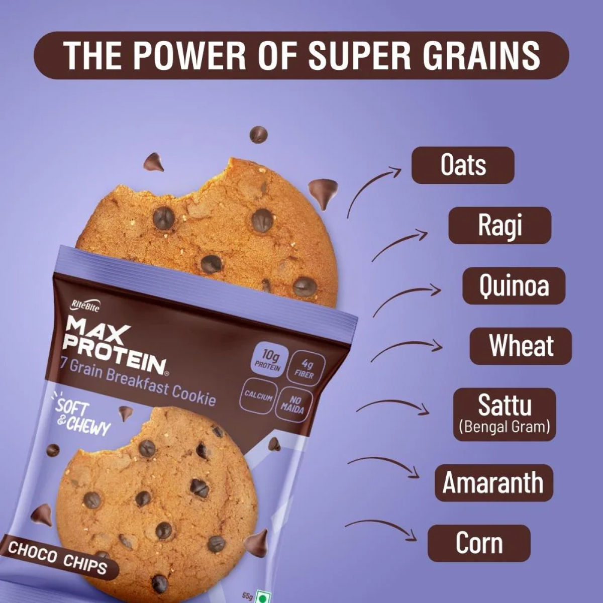 Max Protein Choco Chips Flavoured Biscuits | Maida-free