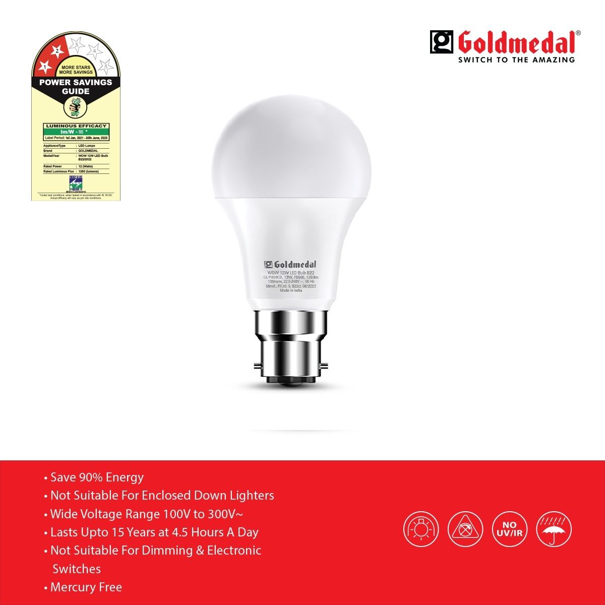 Goldmedal Wow 12W Led Bulb | Cool White | B22 Base Holder