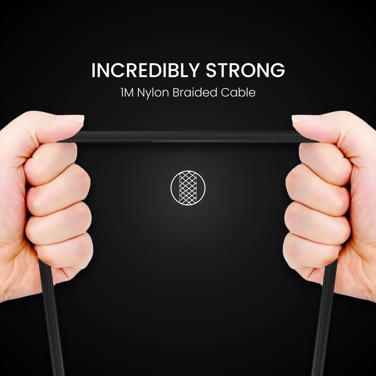 Portronics Konnect X USB to 8 Pin/Lightning Fast Charging Cable with 3A Output,Data Sync,Nylon Braided,Aluminium Alloy Shell,Compatible With iPhone 14,13,12,11,X, 8 Pro/Pro Max Series,iPad(Black)