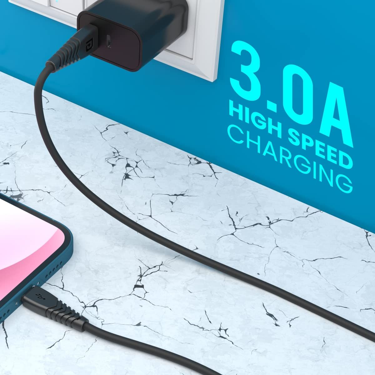 Portronics Konnect Core 8 PIN Cable Tangle-Free with 3A Rapid Charging & 480mbps Data (Black)