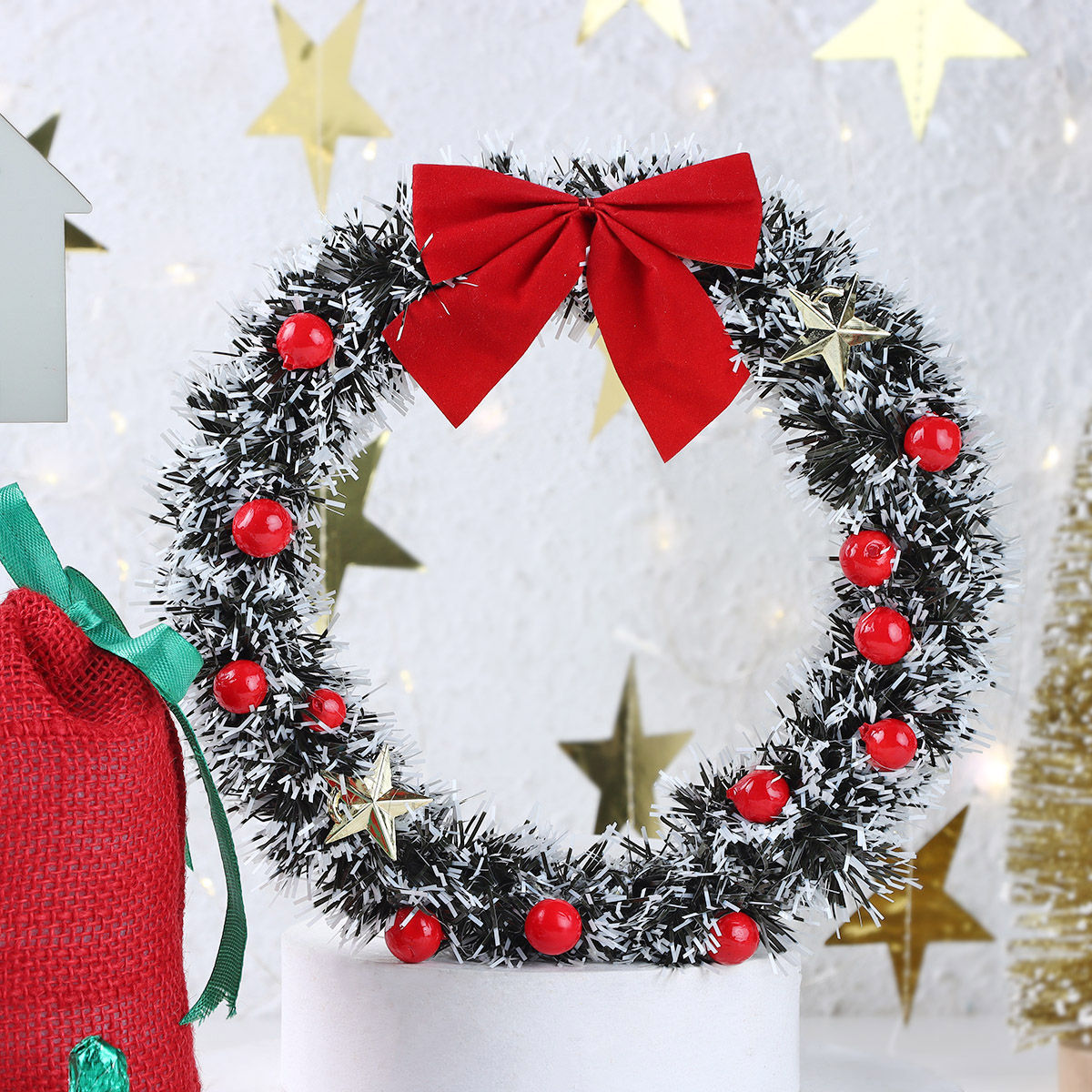 FNP Gift Ensemble | Box of Joy + Wreath + 2 candle + 1 Potli with chocolate + tabletop)
