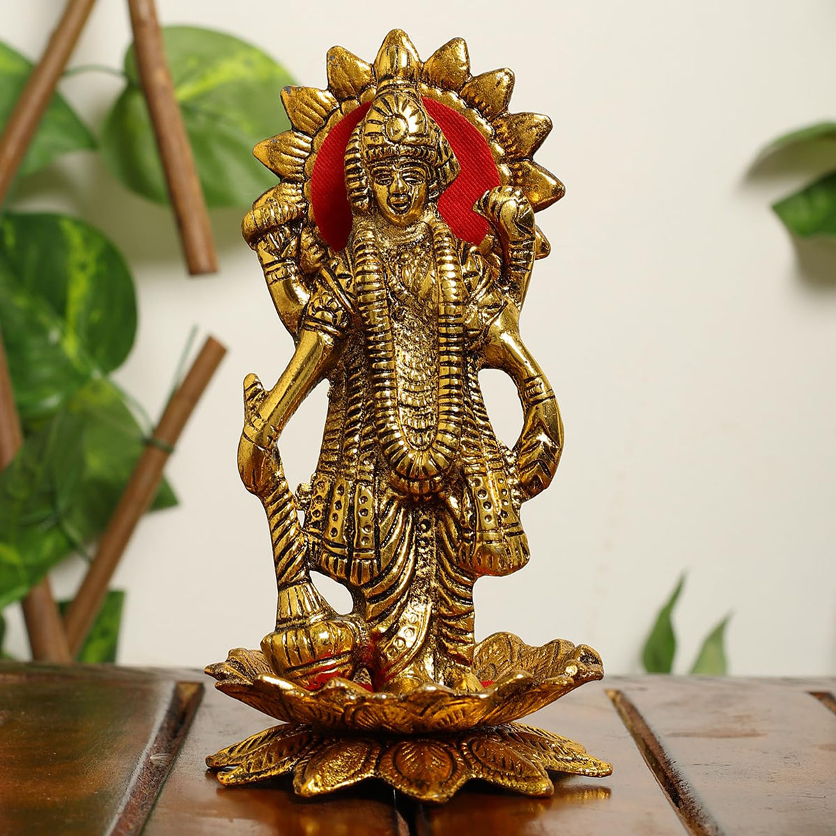 Devnidhii Vishnu Ji Idol on Lotus in Gold Polish