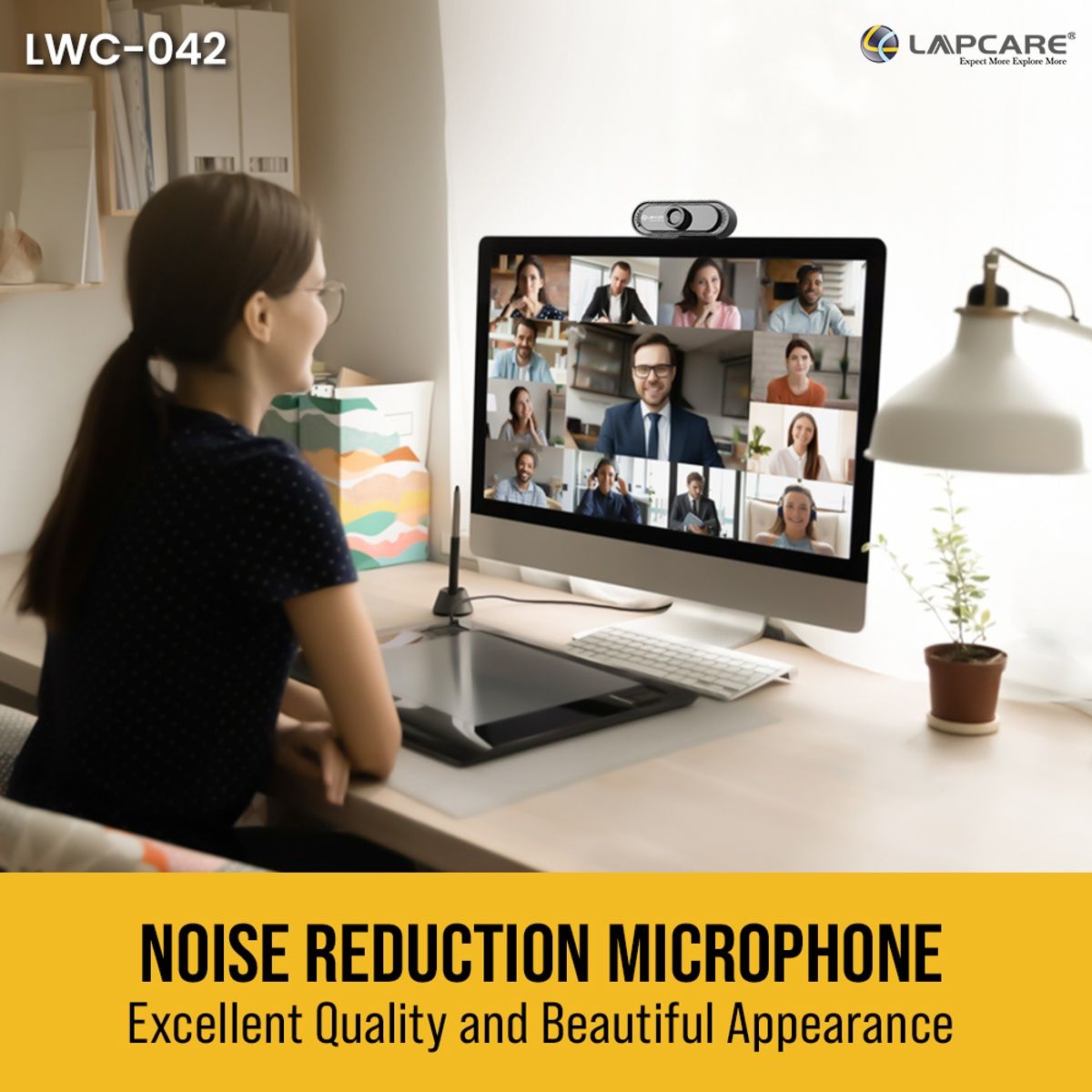 Lapcare Crystal Clear Web Camera With Noise Isolated Microphone, Hd Stremaing For Desktop & Laptop