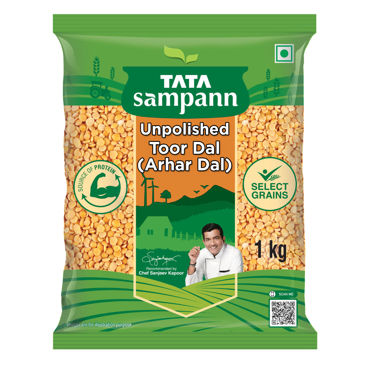 Tata Sampann Unpolished Toor Dal/Arhar Dal 1kg, Unpolished Urad Dal 500gms & High Protien Chana Dal - Split 500 gms Combo
