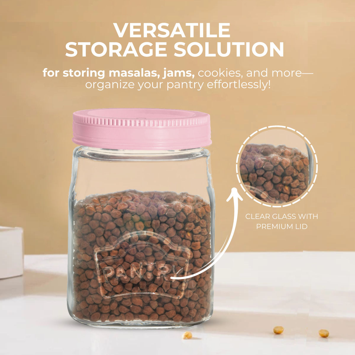 Yera Pantry Storage Jars With Premium Airlitght Lids 1500 ml 1 pcs Jar - With Pink Colored Lids