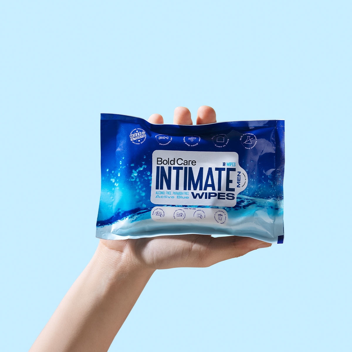 Bold Care Active Blue Intimate Cleansing Wipes For Men