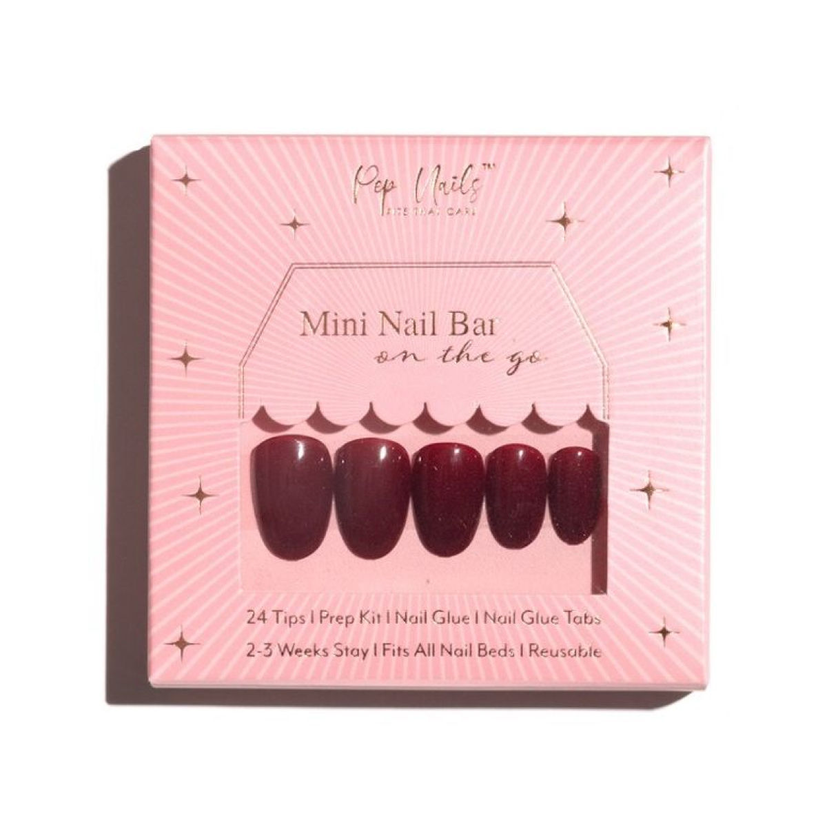 Pep Nails | Maroon | Hand Nails | Medium Round Red | Glossy Solid Press On Nails | 24 Tips