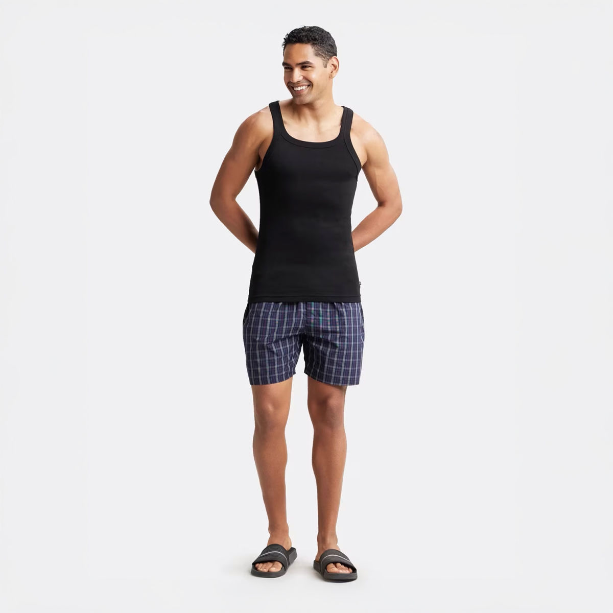 Jockey 1222 Men's Super Combed Mercerized Cotton Woven Checks Boxer|BackPocket | Blue-M