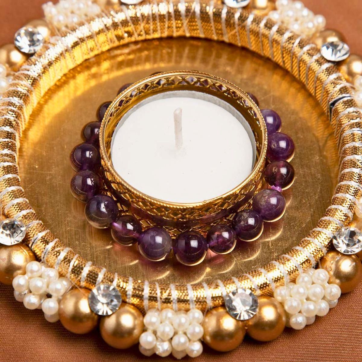 Bodh Gem and Crystals Aarti Thali With Amethyst
