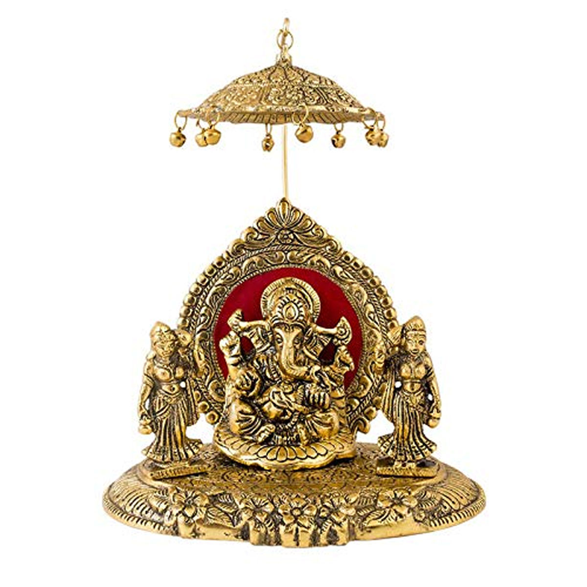Devnidhii Ganesh Ji Idol with Riddhi Siddhi in Gold Polish