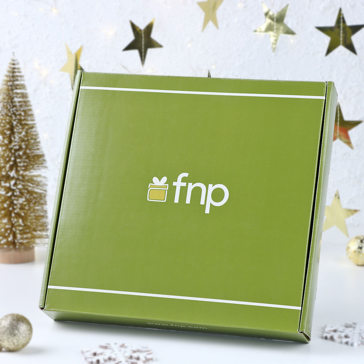 FNP Gift Ensemble | Box of Joy + Wreath + 2 candle + 1 Potli with chocolate + tabletop)