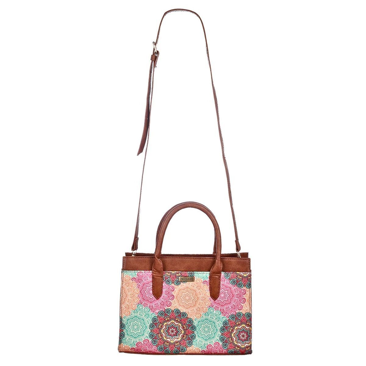 Priyaasi Women's Ethnic Canvas and PU Sling Bag | Multicolour - Small