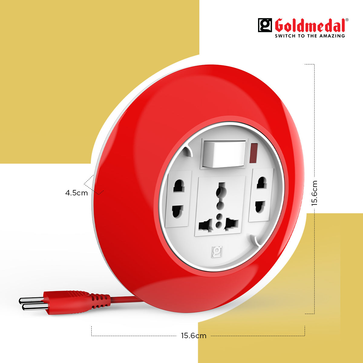 Goldmedal -Dial 2 Pin Plug 5-Meter Extension Cord (White) |Universal Socket & 2-Pin Sockets | Master Switch with Indicator | Ultra-Smooth Rotation |Extension Board for Home & Office|-Pack of 1