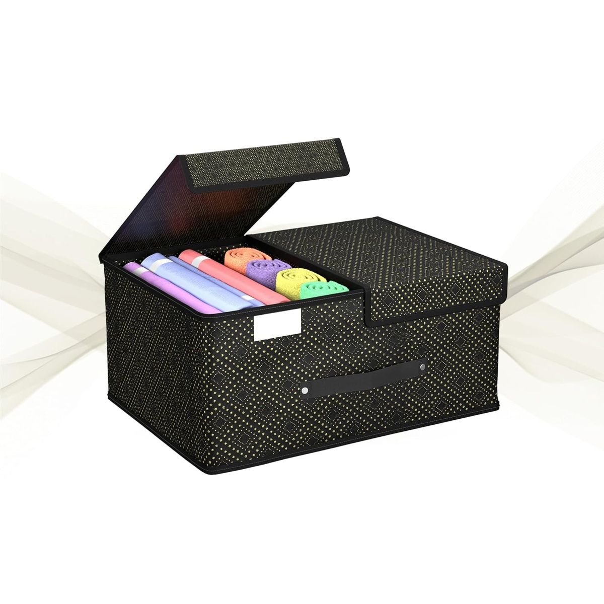 Kuber Industries Golden Dot Foldable Small Wardrobe Organizer with Double Lid | Black