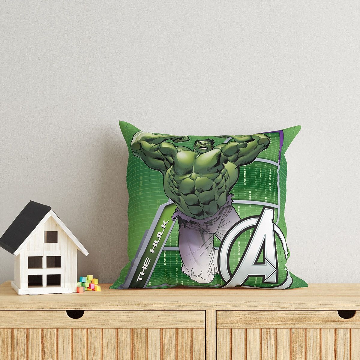 Sassoon Marvel Hulk Reversible Printed Filled Cushion | Green | 40 x 40 cm