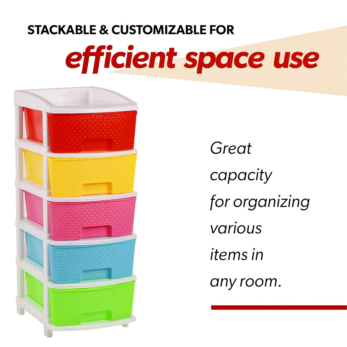 Kuber Industries Plastic Modular Storage Drawer Rack for office|School|Home|5-Tier|Multicolor
